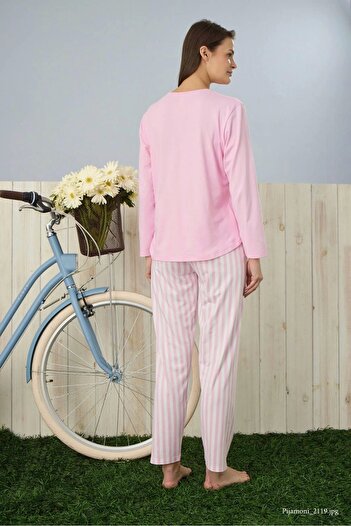 Pijamoni Women's Milan Fabric Crew Neck Pink Pajama Set - 7600