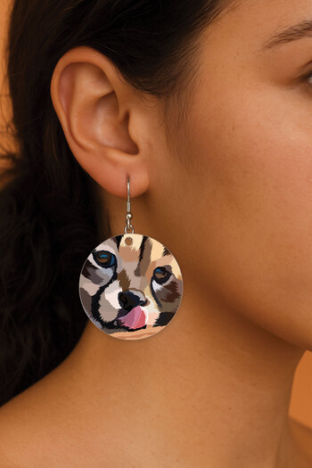 Cekuonline Women's Earrings Patterned Stylist Hooked 3.5X5Cm Round Transparent Earrings Baby Lion
