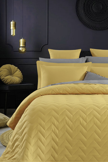 İQON Double-Sided Quilted Double Bedspread Set Yellow