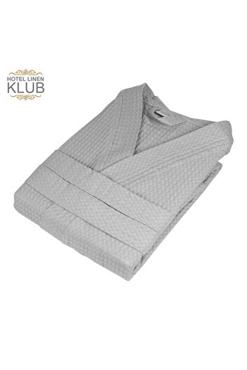 Hotel Linen Klub Hotel-Quality Unisex Cotton Waffle Bathrobe – Quick-Dry Robe with Belt & Pockets, Free Size – Grey