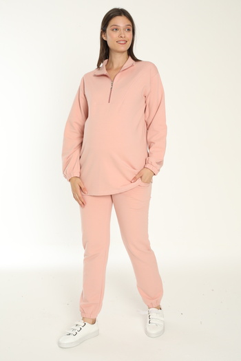 Miss Dünya Lissa Comfort Fit Collar Zipper Detail Adjustable Waist Maternity and Postpartum Tracksuit Set