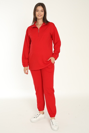 Miss Dünya Lissa Comfort Fit Collar Zipper Detail Adjustable Waist Maternity and Postpartum Tracksuit Set