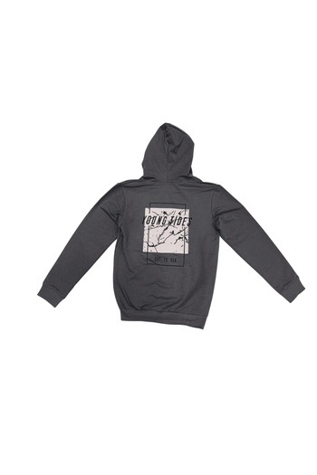 İrem Çocuk Giyim Boy's Young Text Patterned Zippered Hooded Gray Cardigan