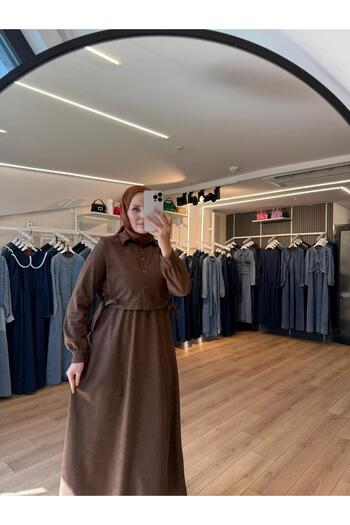 OlaLady Γυναικείο φόρεμα από σουέτ με γιλέκο που δένει στο πλάι