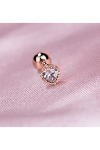 KESNUP Piercing stud earring, 1 piece, heart pattern, Transparent / Rose Gold