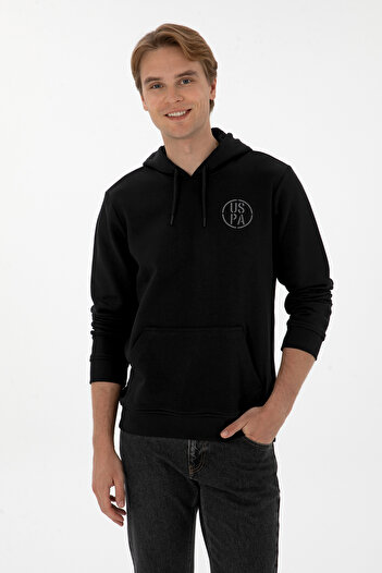 U.S. Polo Assn. Men's Regular Fit Hooded Black Sweatshirt 50313718-Vr046