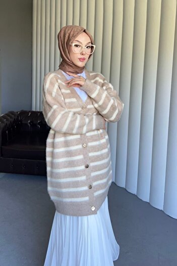 ensade Women's Striped Oversized Knit Cardigan - Long Sleeve, Loose and Stylish Design