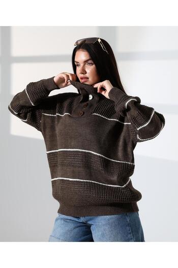 REDMİNA fashion Collared Buttoned Openwork Knitwear Sweater