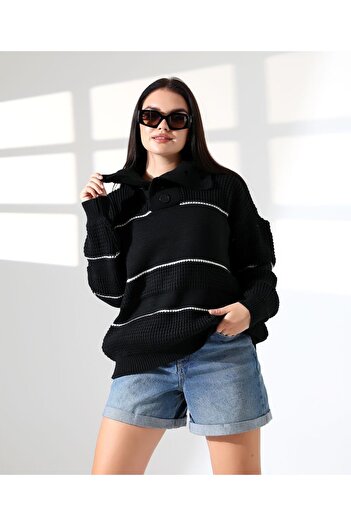REDMİNA fashion Collared Buttoned Openwork Knitwear Sweater