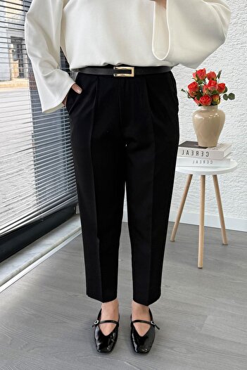 MELEK ARAZ Carrot Cut High Waist Casual Pants - Black