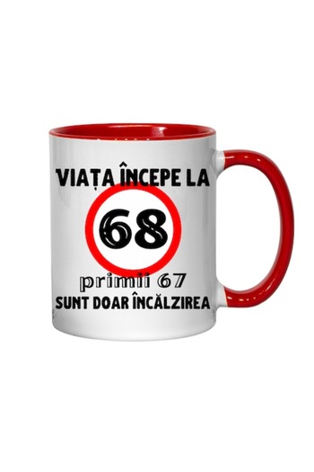 T&M Personalizare Personalized Mug - Life Begins at 68 Years, Red Interior, 330 ml
