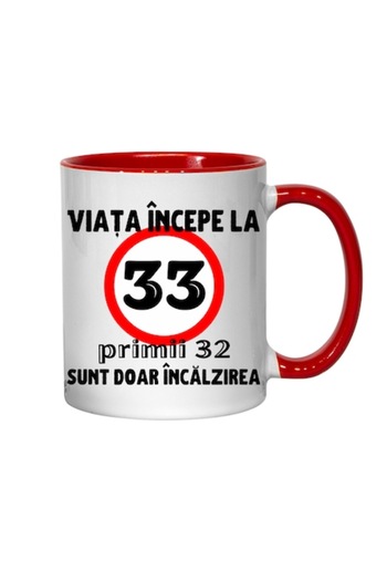T&M Personalizare Personalized Mug - Life Begins at 33, Red Interior, 330 ml