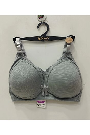NERGIZ Women's Front Lace Detailed Ribbed C Cup Gathering Bra - Gray