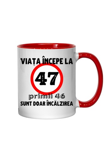 T&M Personalizare Personalized Mug - Life Begins at 47 Years, Red Interior, 330 ml