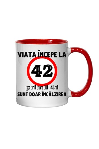T&M Personalizare Personalized Mug - Life begins at 42 years, red interior, 330 ml