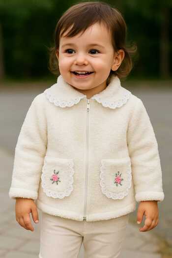 MİLAYS LİFE HOME COLLECTİON Girl's Lamb Welsoft Cardigan with Embroidered Back, Soft Textured