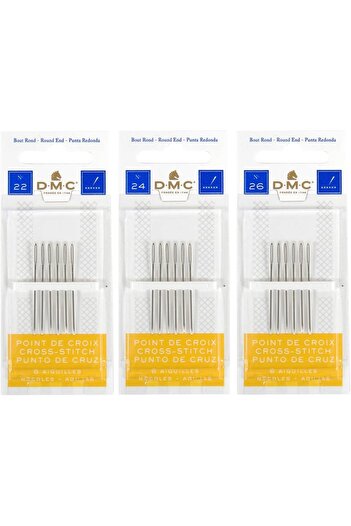 Dmc 3-Pack Sizes 22-24-26 (One Pack of Each Size) - Cross Stitch Needles - Total 18 Needles