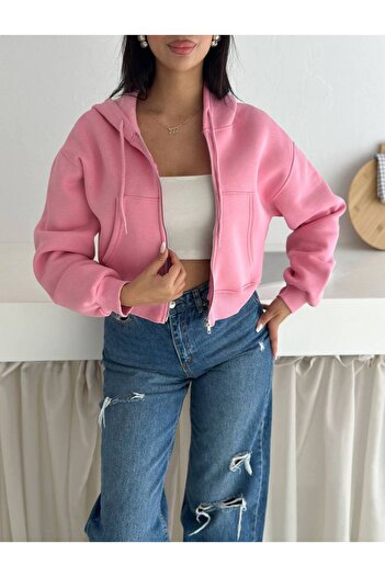 Noa Noa Fermuarlı Kısa Üç Iplik Şardonlu Sweatshirt