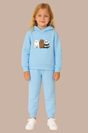 BENROMA 3-Piece Bear Printed 3-Spin Children's Tracksuit Set