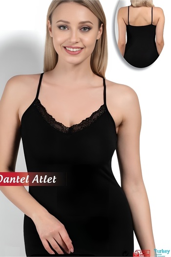CottonVia 6 Pieces, Women's Lace V-Neck Tank Top, String Straps, 92% Cotton & 8% Lycra