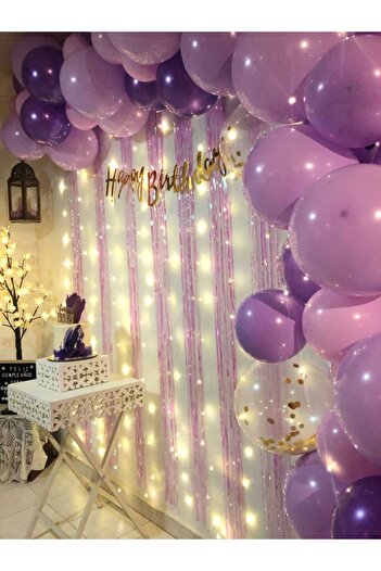 Ezgi Party Store 55 Balonlu Peri Ledli Doğum Günü Konsepti Mor Lila Balonlar Parti Seti