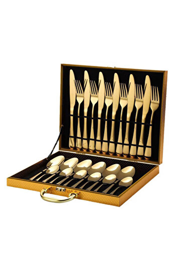 Urbanza Luxury 24-Piece Gold Cutlery Set with Case – Stainless Steel Dinnerware Forks, Knives & Spoons