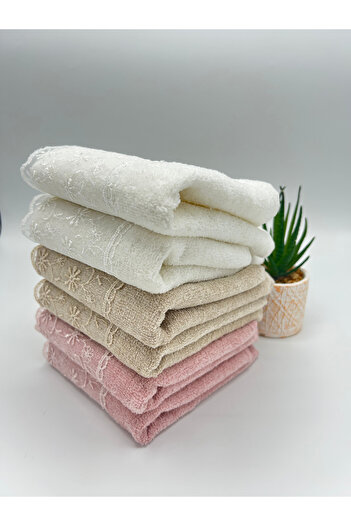 LenaToptan Cream 6-Piece Guipure Lace 30X50 cm Kitchen Towel Set (Gift - Dowry - Present)