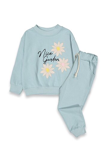 baby flamindo Baby Flamindo Printed Flower Applique Embroidered 2-Ply Girls Tracksuit Set