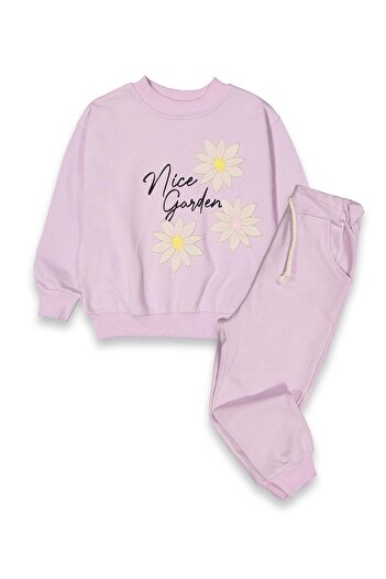 baby flamindo Baby Flamindo Printed Flower Applique Embroidered 2-Ply Girls Tracksuit Set