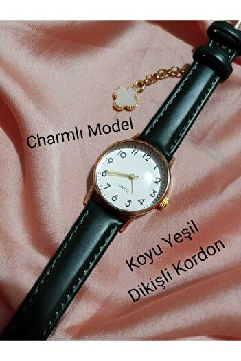 QUARTZ Vintage Retro Model Dark Green Band Women's Wristwatch Charmli- Gold Case - 0060