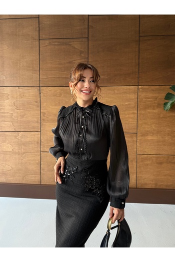 1Moda1Tarz Φόρεμα ειδικού σχεδιασμού με επένδυση από κορδέλα από ύφασμα τουίντ με κεντημένη πέτρα στο κάτω μέρος και ύφασμα Yoryo&Dantel από εξωτερική προέλευση