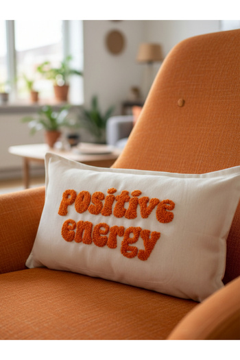 RahanDesign Positive Energy Punch Embroidered Throw Pillow Cover - Cotton Throw Pillow Cover - 30X50Cm