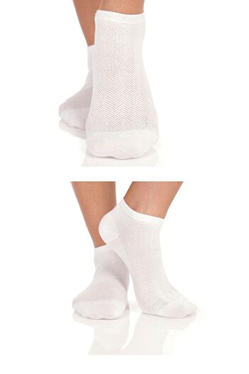 Adin Bamboo White Patterned Booties Socks, Toe Seamless, Classic