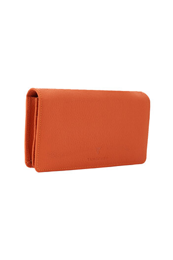 TANGCARF Siena Leather Wallet Large Unisex Wallet with Phone Compartment Zippered Wallet Orange