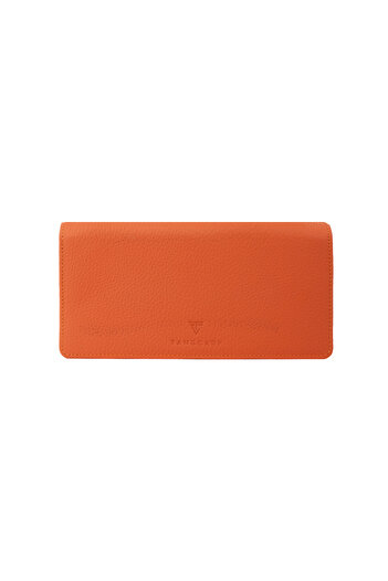 TANGCARF Siena Leather Wallet Large Unisex Wallet with Phone Compartment Zippered Wallet Orange