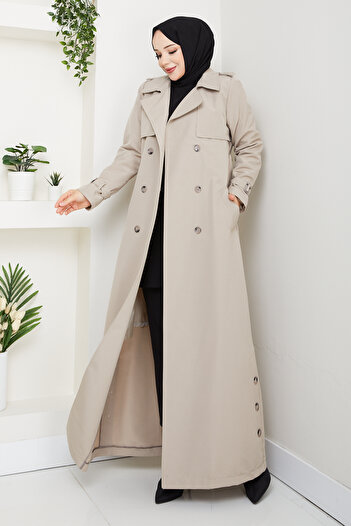 Niva Tesettür E7552 Full-Length Lined Trench Coat
