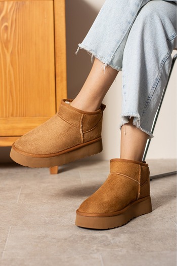 papushe shoes Yuvo Fur-Lined Tan Suede Winter Thick-Soled Boots