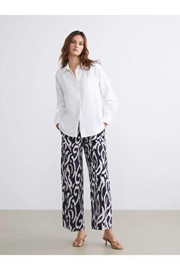 LC Waikiki Patterned Wide Leg Women's Trousers with Elastic Waist