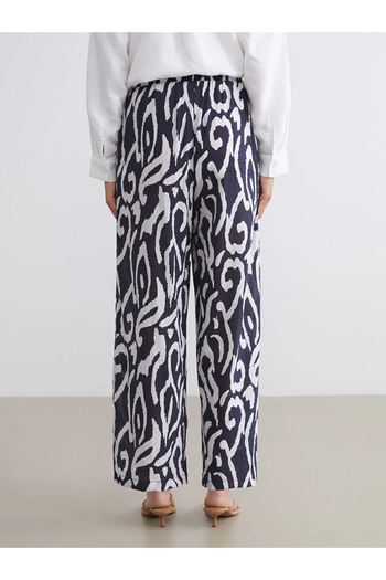 LC Waikiki Patterned Wide Leg Women's Trousers with Elastic Waist