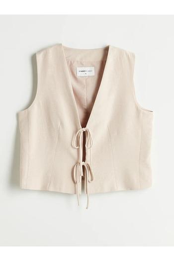 LC Waikiki Women's Classic Vest with Bow and Linen Blend
