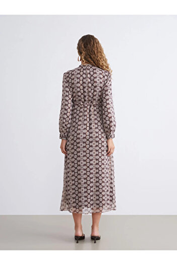 LC Waikiki Judge collar patterned waist-fitting chiffon dress