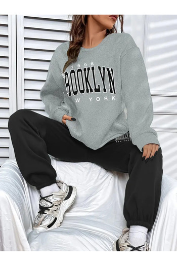 darkopia Unisex Brooklyn New York Printed Oversize 3 Thread Crew Neck Sweatshirt Tracksuit Set