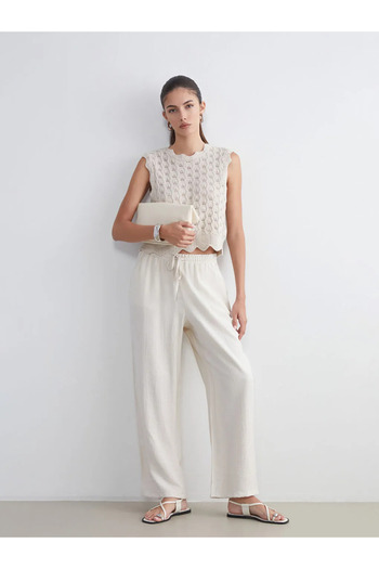LC Waikiki Elastic Waist Textured Wide Leg Women's Trousers