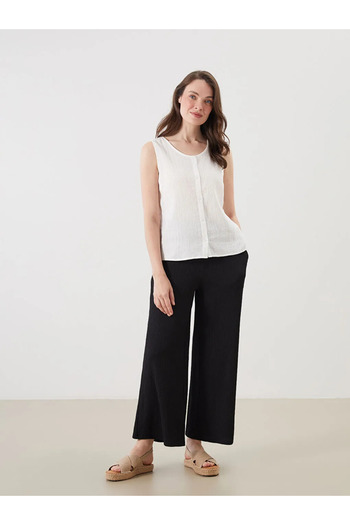 LC Waikiki Elastic Waist Textured Wide Leg Women's Trousers