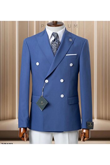 ilayda emir Blue and White Combination Double-Breasted Suit