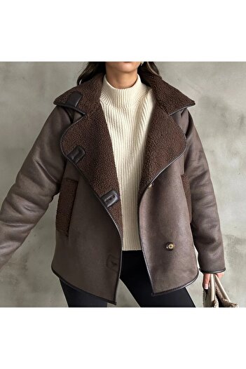 GM Butikk New Season Zr Women's Oversize Suede Fur Detailed Women's Zr Coat Women's Jacket