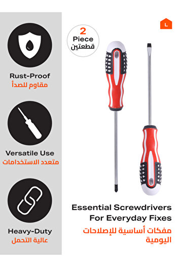 Lawazim American Flag Screwdriver Set - 2 Piece Flathead & Phillips with Comfortable Grip