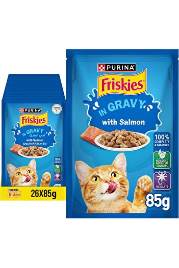 Friskies Purina Salmon Chunks In Gravy Wet Cat Food Pouch 85G (26 Pouches)