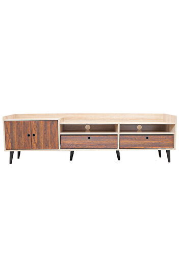 BAITY Plasma TV Table, Rectangular 180 cm Malaysian Wood with 3 Storage Drawers