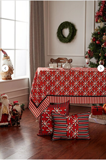 MODAFABRİK 140X140 cm Red Snowflake Patterned Polyester Tablecloth – Christmas Themed